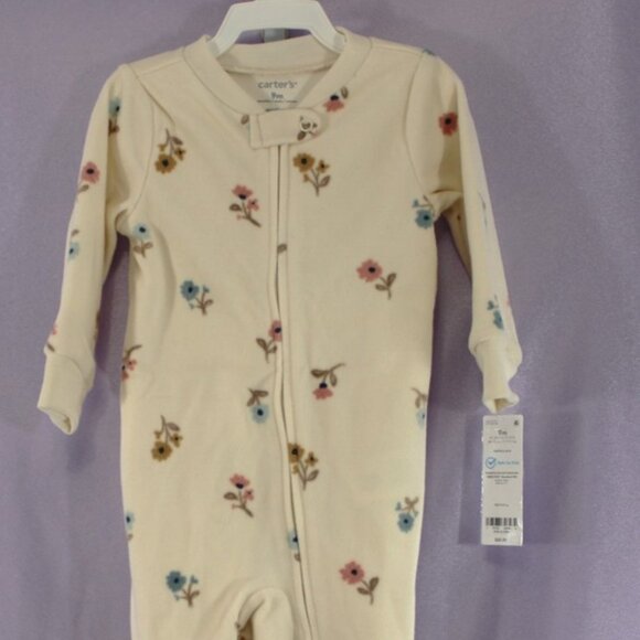 Carter’s Baby Girl Fleece Footed Sleeper Zip One-Piece 9 Months NWT Floral Cream - Picture 1 of 6